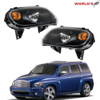 Set of 2 Halogen Headlights for Chevy HHR (2006–2011) Black Housing Clear