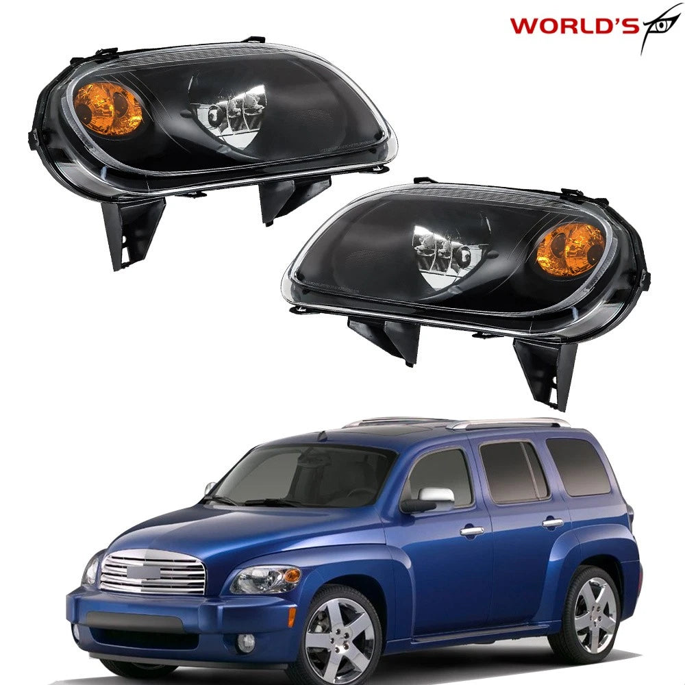 Set of 2 Halogen Headlights for Chevy HHR (2006–2011) Black Housing Clear