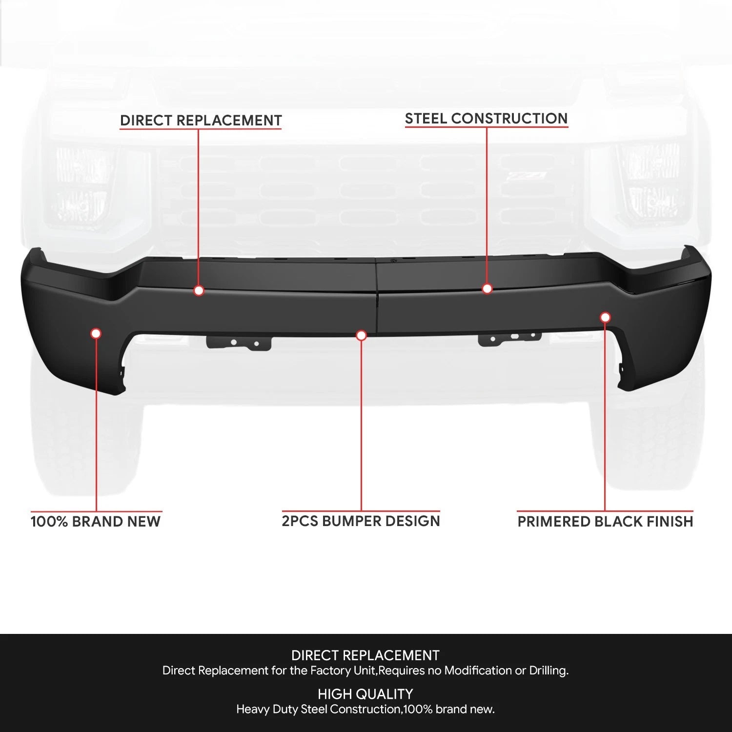 Front Bumper Face Bar for Silverado 2500 3500 HD (2020–2023)
