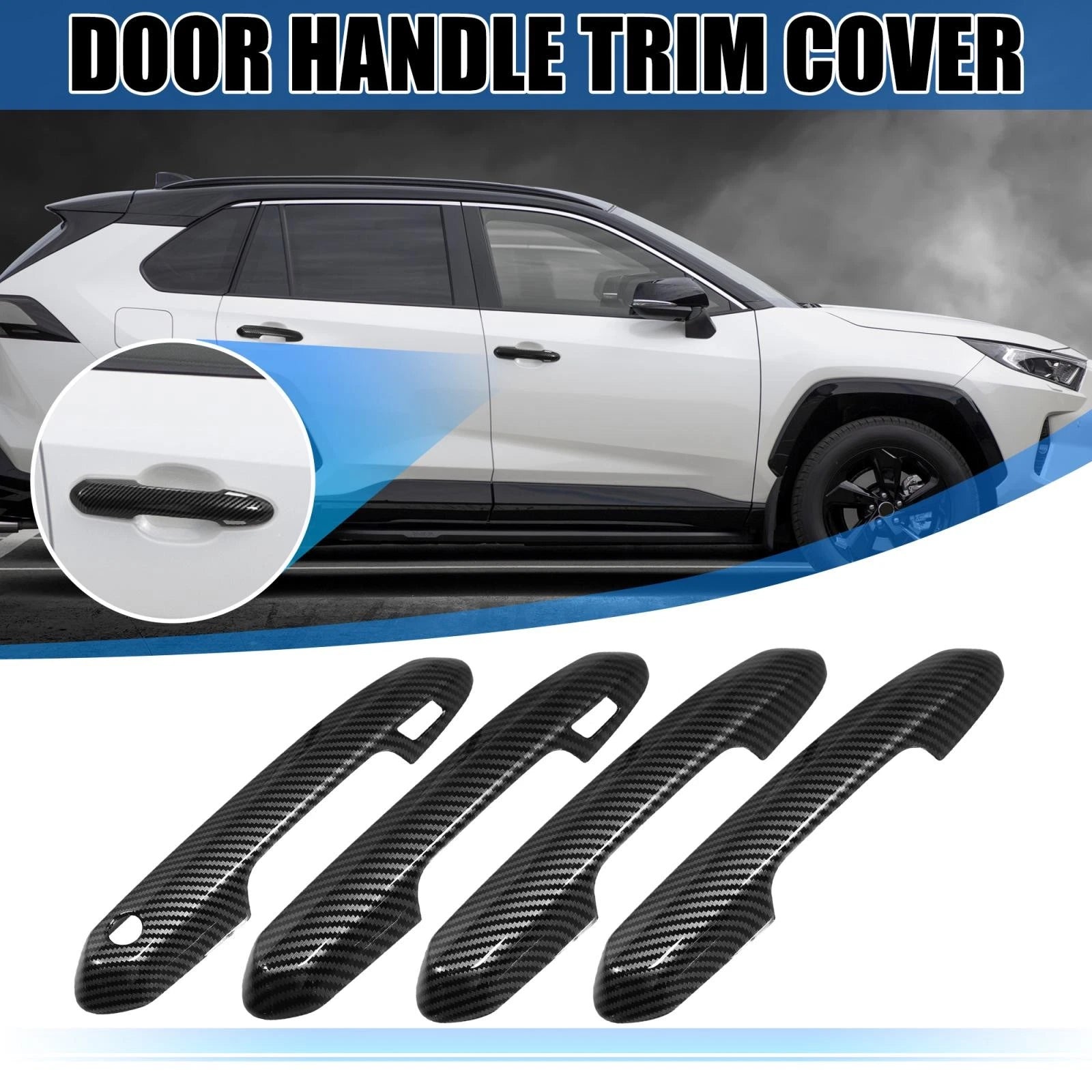 Set of 4 Door Handle Cover Trim for Toyota RAV4 (2019–2021) Carbon Fiber