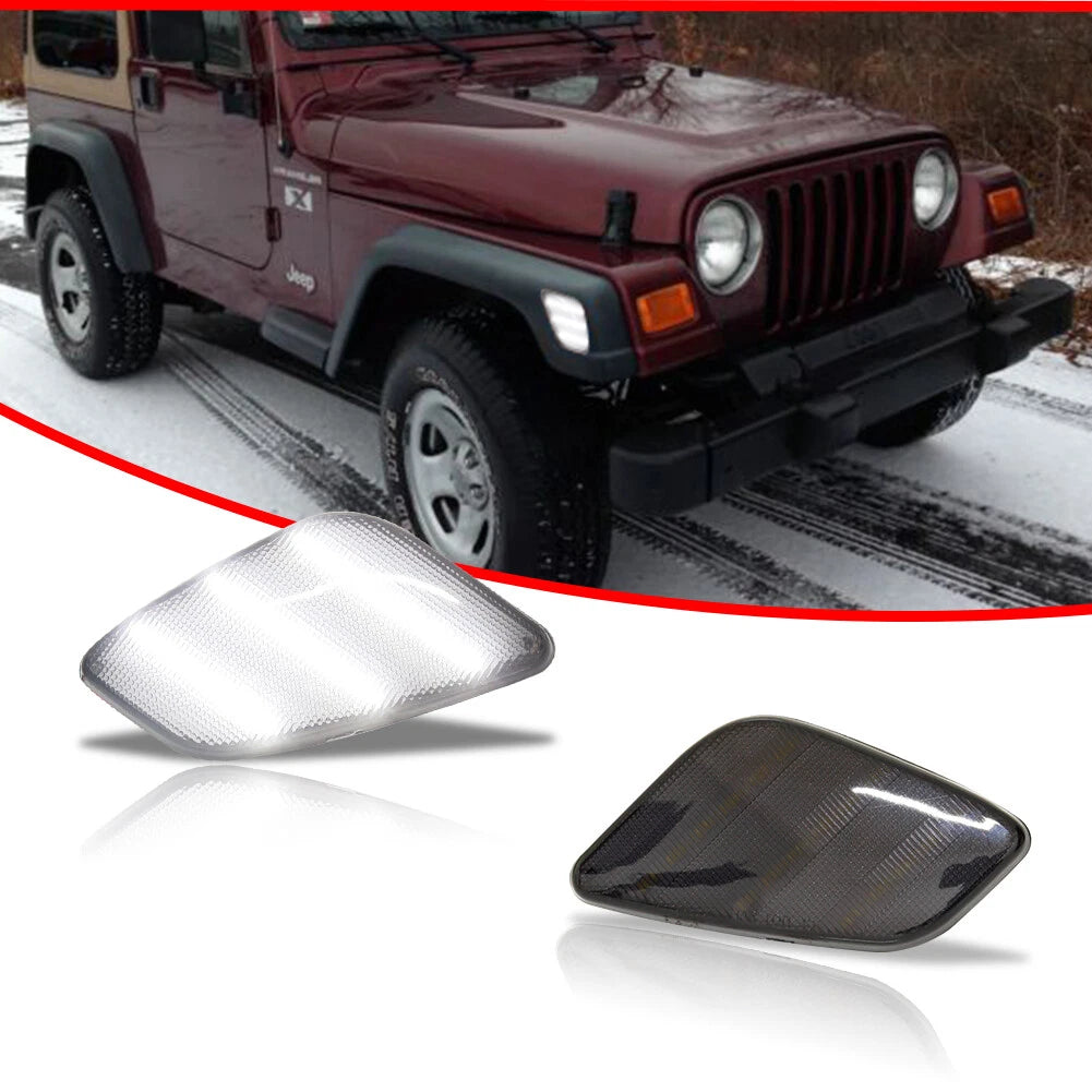 2X Smoked LED Front Fender Side Marker Lights for Jeep Wrangler (1997–2006)