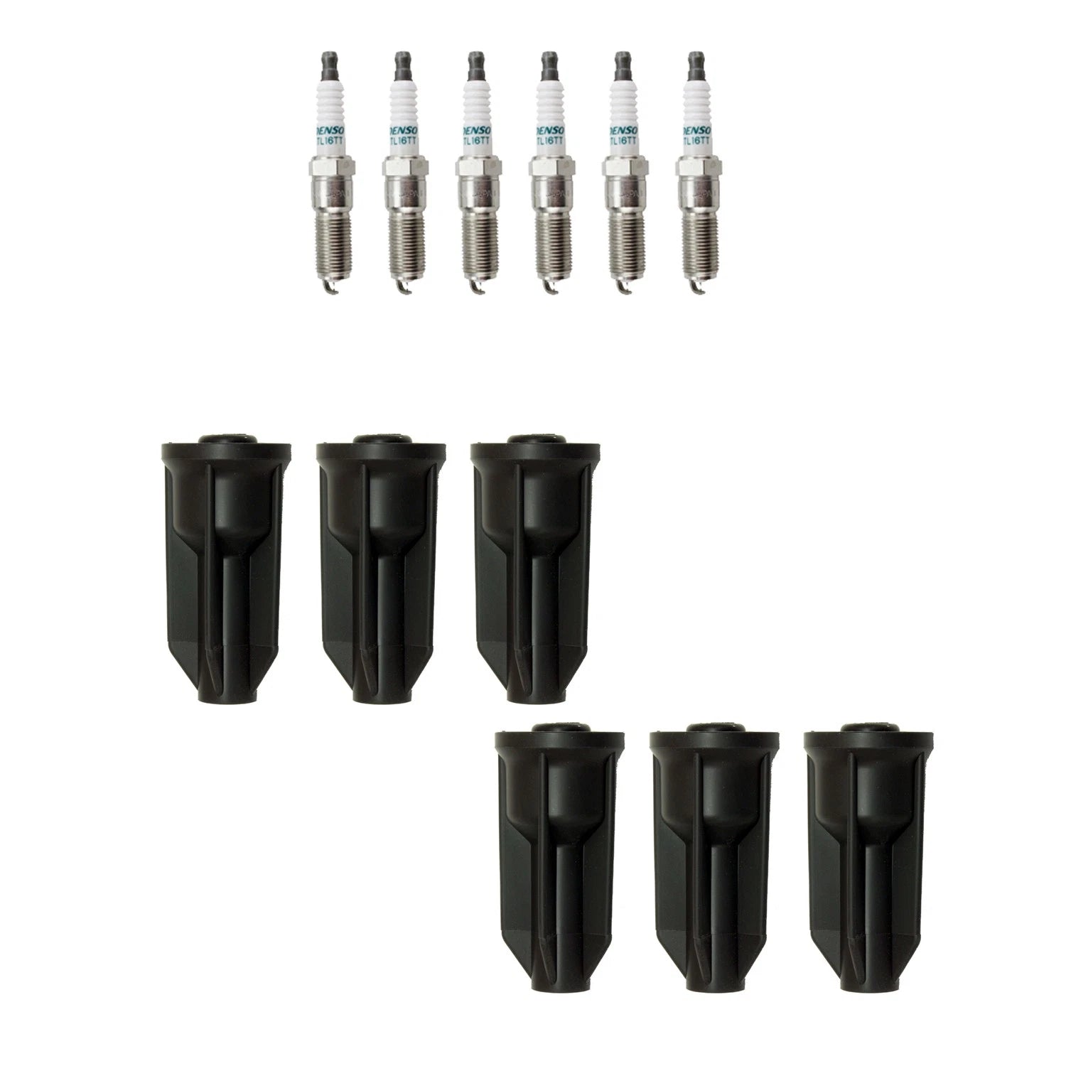 Set of 6 Denso Iridium Spark Plugs & NGK Coil Boots for Ascender Envoy L6 (2002–2005)
