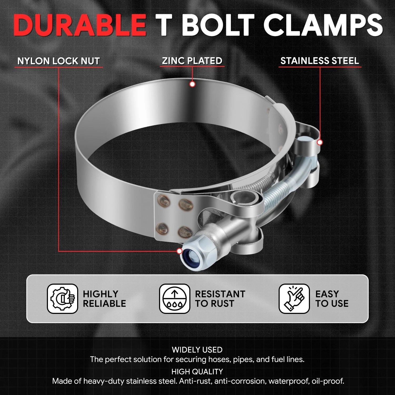 Set of 4 T-Bolt Clamps for Turbo Exhaust Intercooler Silicone Coupler