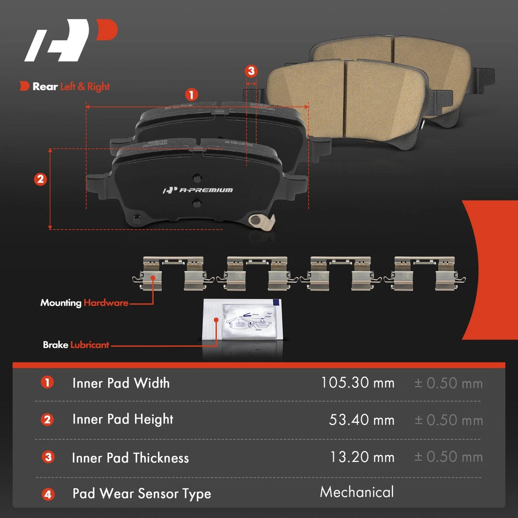 Set of 4 Rear Ceramic Brake Pads with Hardware for Jeep Wrangler JL (2021–2023)