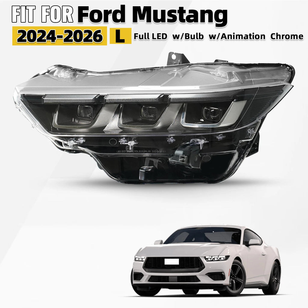Full LED Headlight w/DRL & Bulbs for Ford Mustang (2024–2026) Left Driver Side