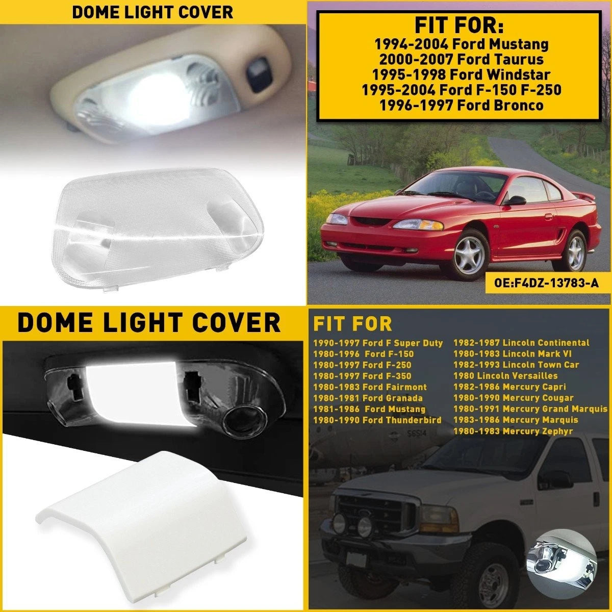 Dome Dual Lamp Reading Map Light Lens Cover for Ford Mustang (1994–2004)