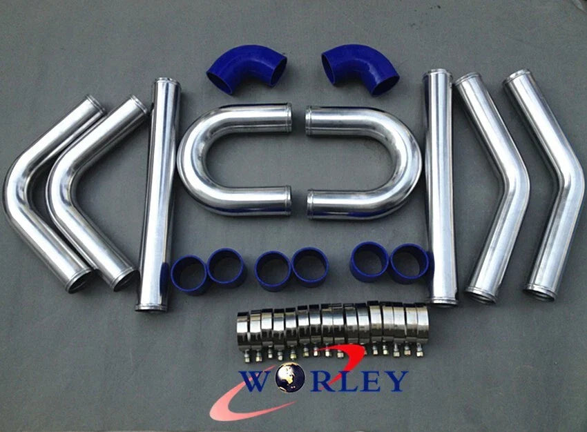 3.15" Universal Aluminum Intercooler Turbo Pipe Piping Kit Blue Hose