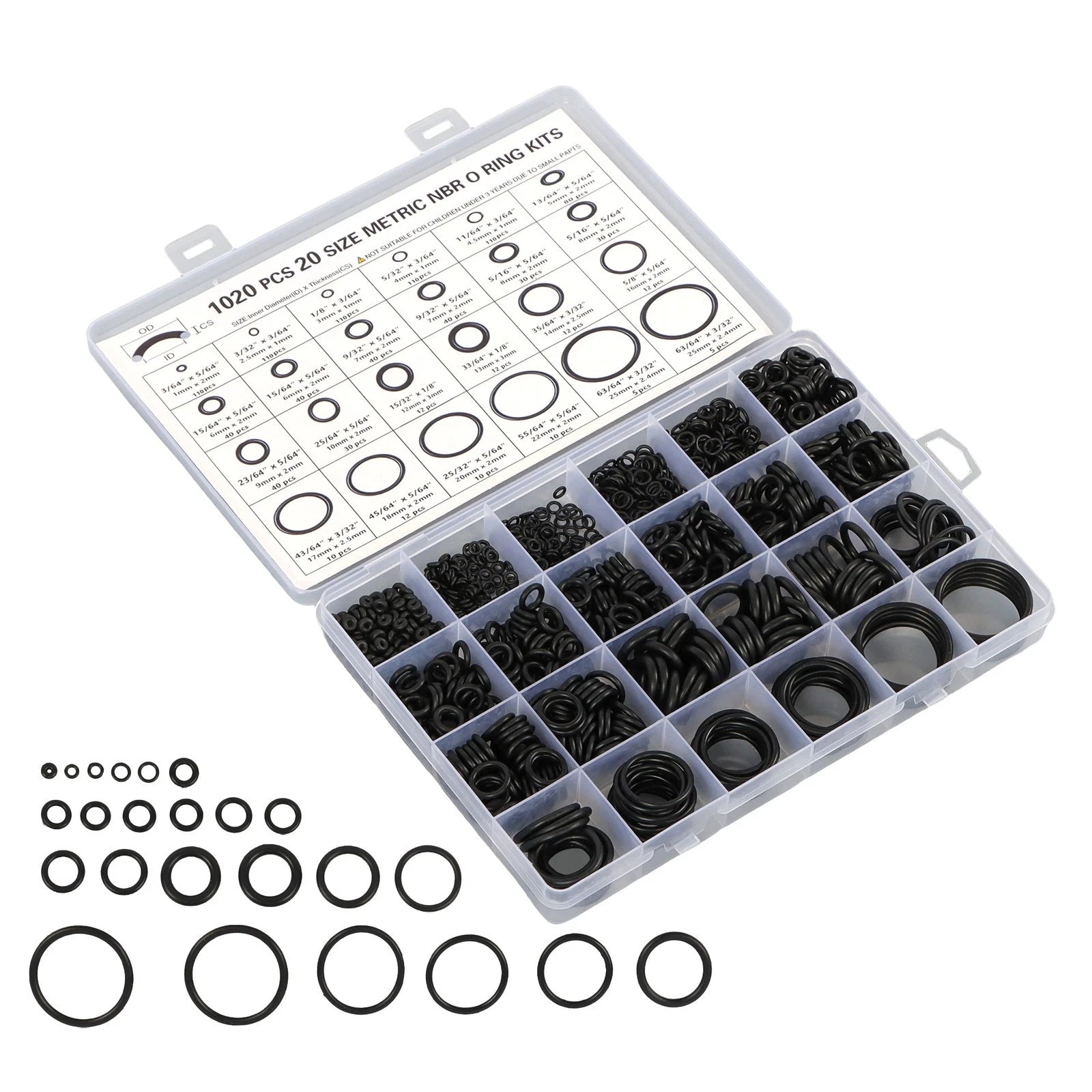 Set of 1020 O-Rings for Universal Applications (Various Sizes)