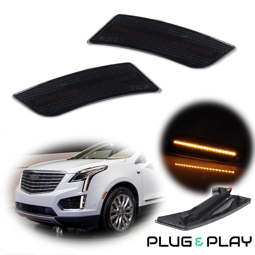 Set of 2 Smoke Amber LED Fender Side Marker Lights for Cadillac ATS, XT5