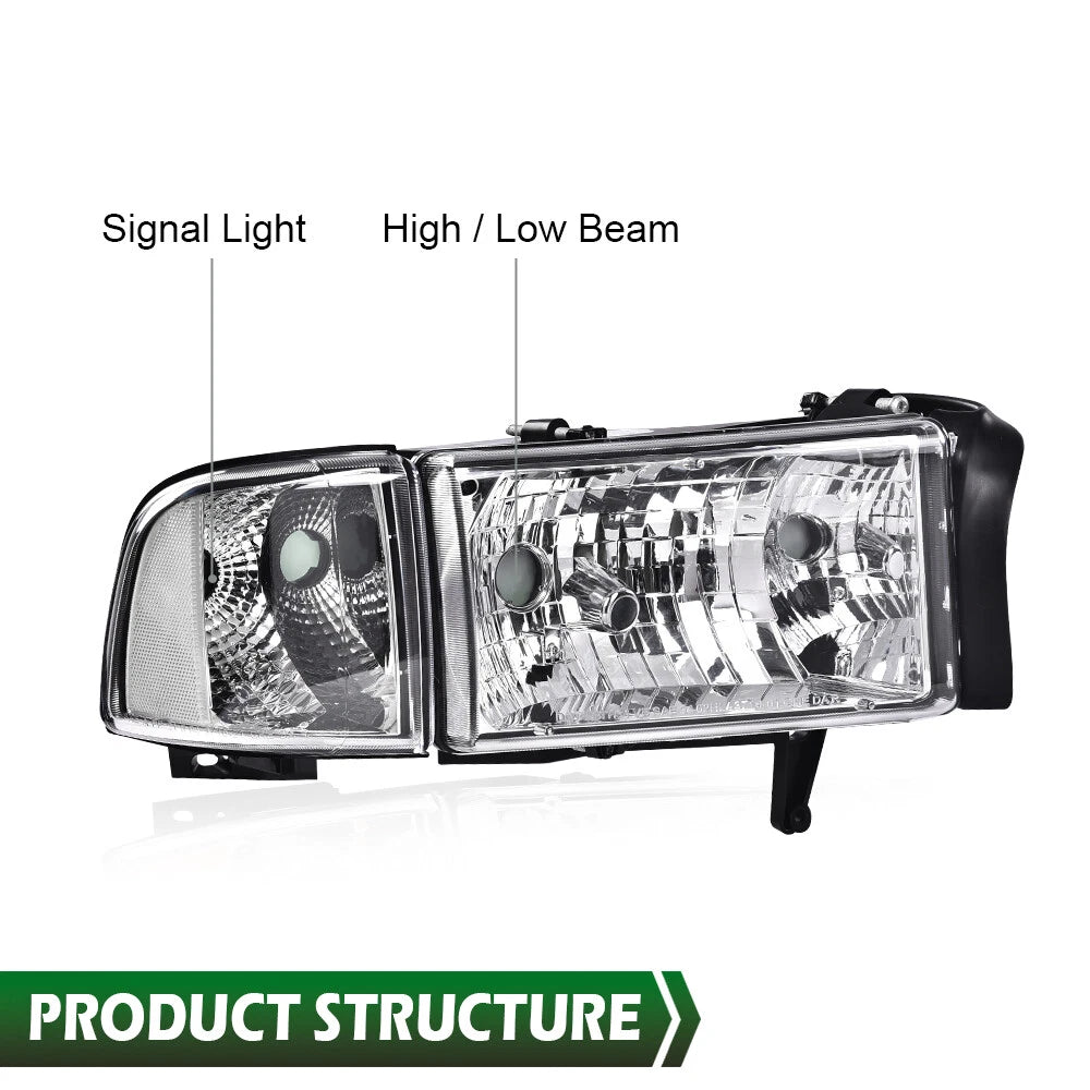 Chrome Clear Corner Headlights Assembly for Dodge Ram 1500 2500 3500 (1994–2002)