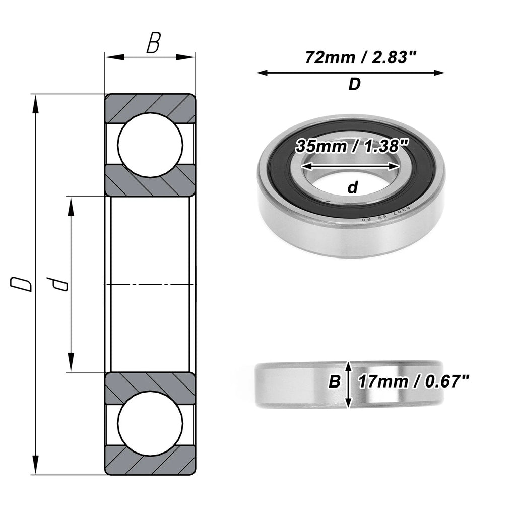 6207VV Deep Groove Ball Bearing for Scooter Skateboard Wheel (P0)