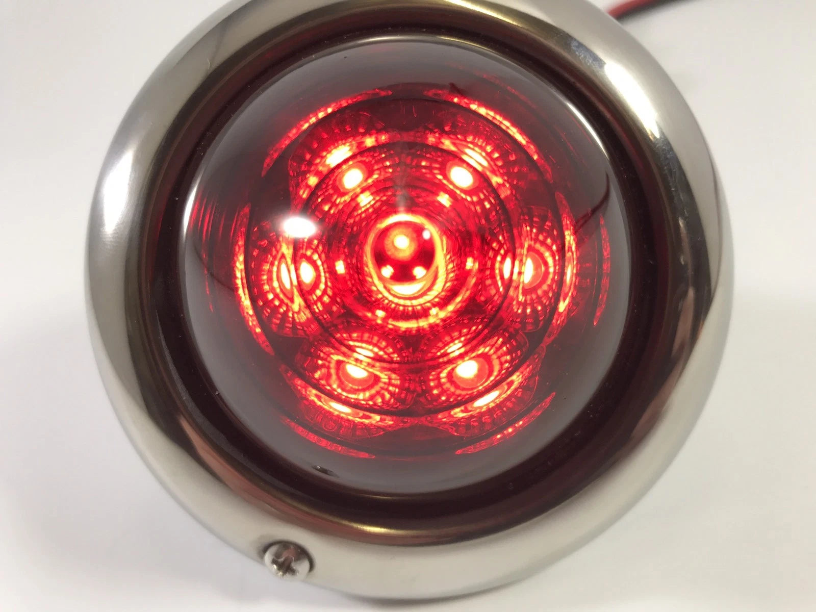 Universal Round LED Tail Light Lens Replacement with Stainless Bezel (—)