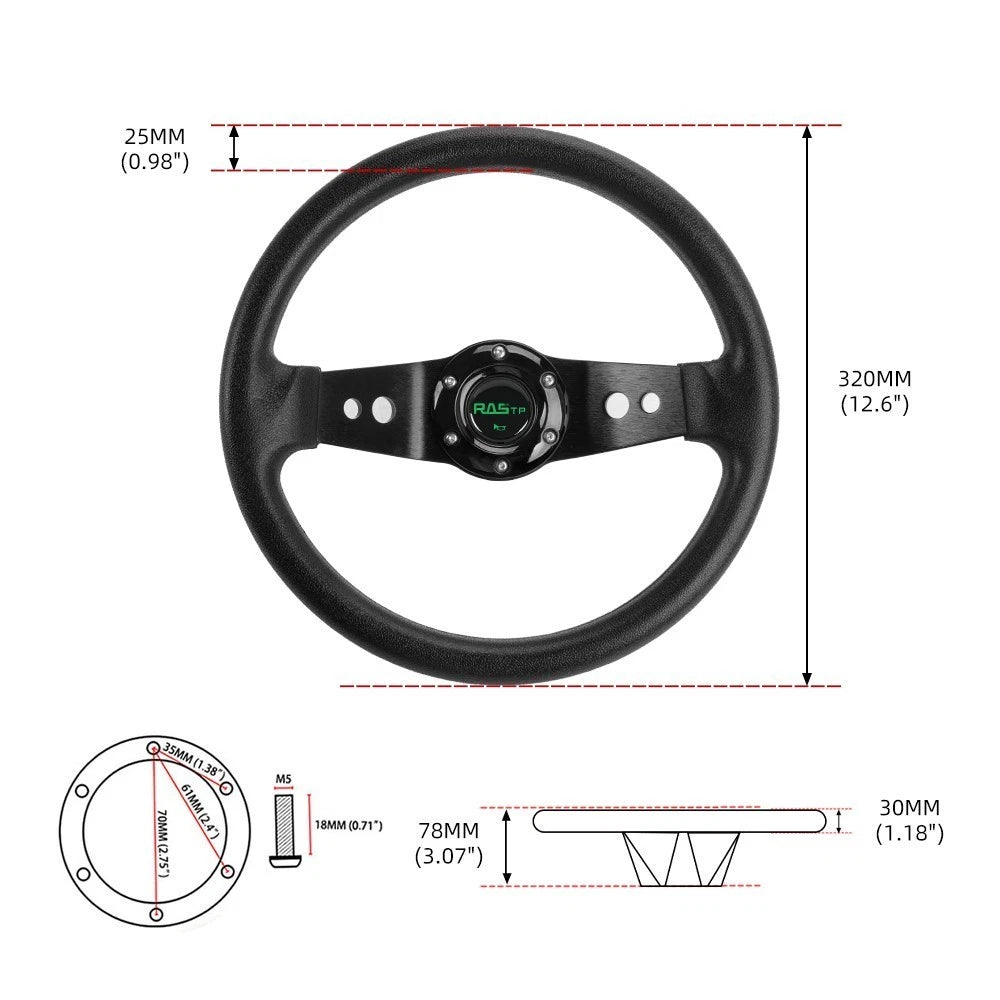 Flat Dish Racing Steering Wheel for Universal Fit (320mm, 6 Hole)