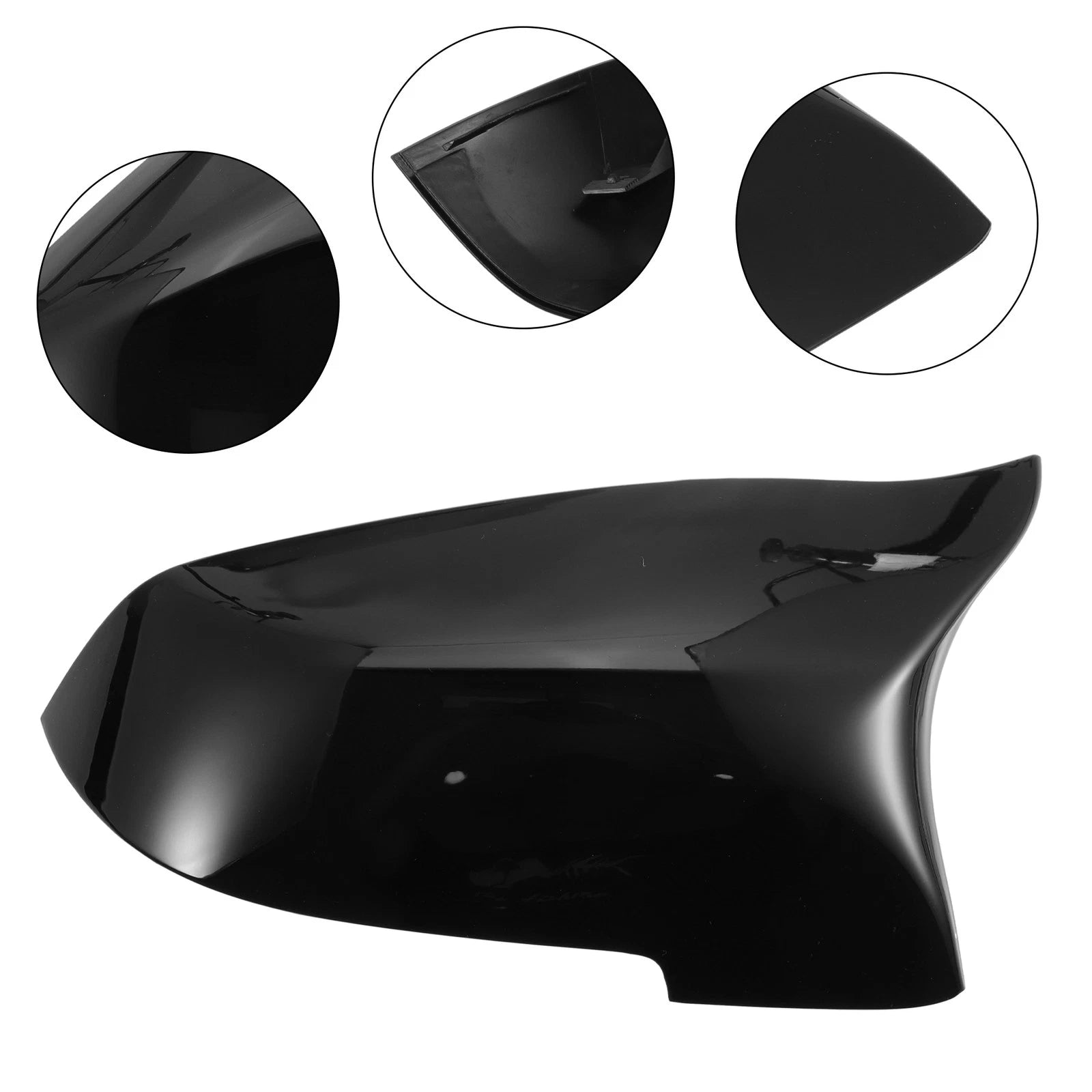 Pair Rear View Mirror Cover Shell Trim for BMW 528i (2011–2016) Bright Black