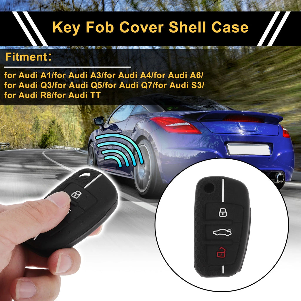 Car Key Case for Audi A1 (2010–2018) - Black White Line, 3 Buttons