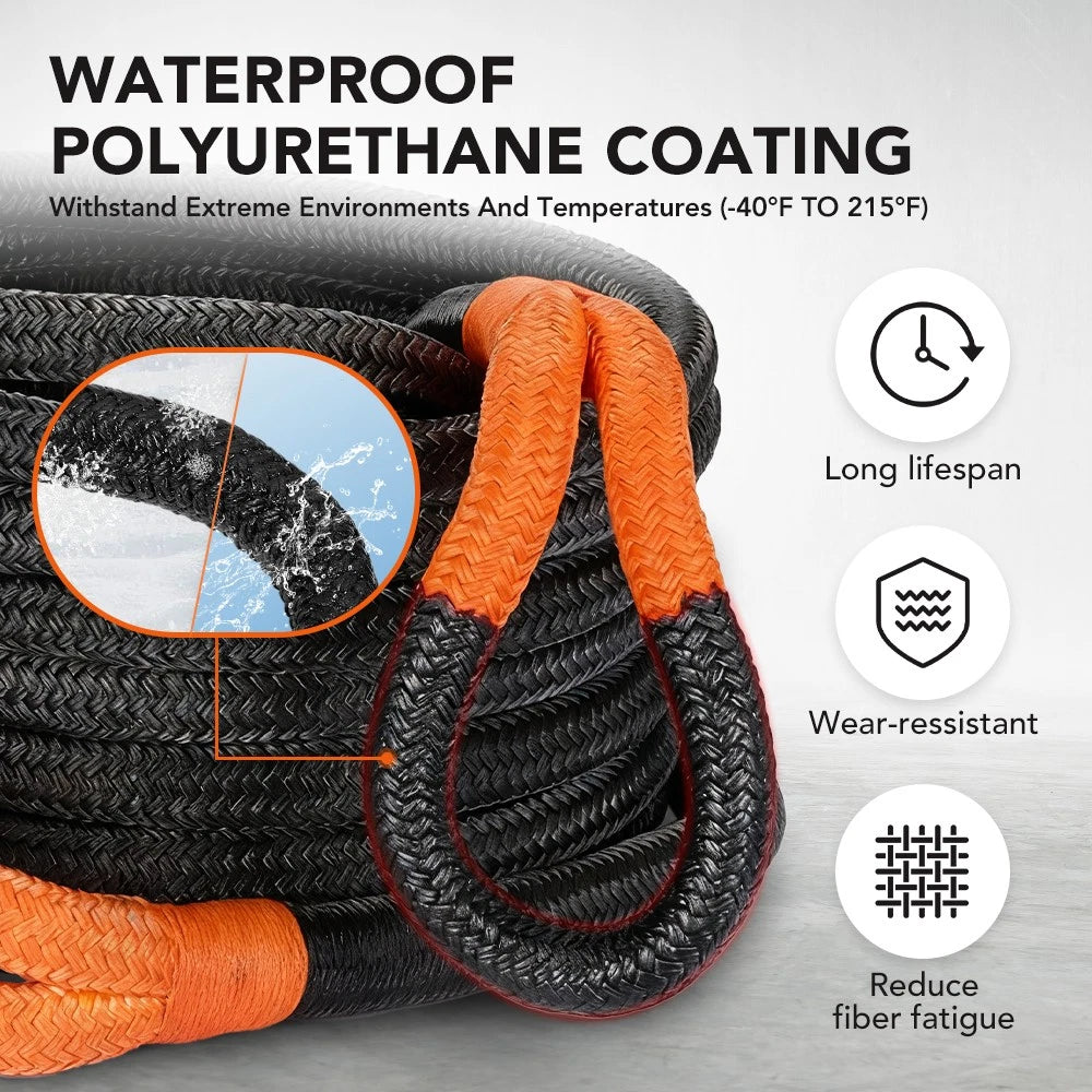 Kinetic Energy Recovery Rope 30FT 60000 lbs Snatch Tow Rope with 2 Shackles