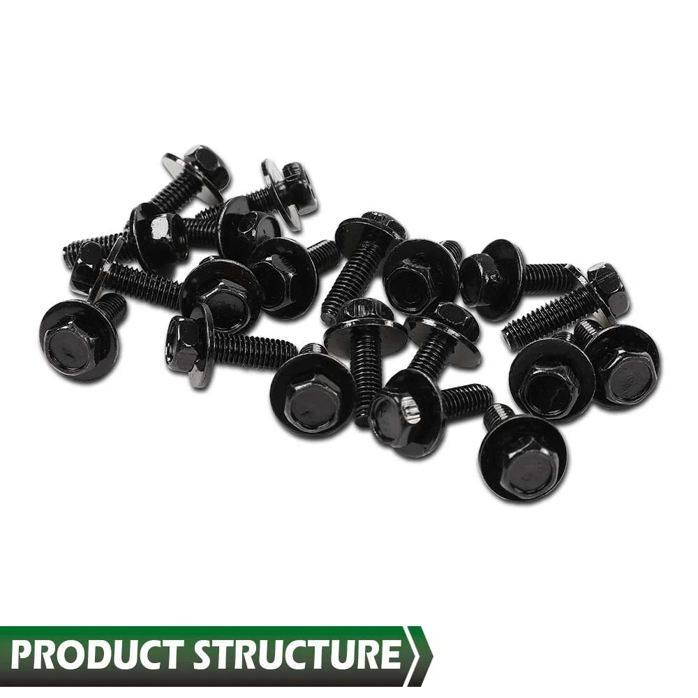 Set of 20 Body Bolts for Honda (M6-1.0 x 20mm, 10mm Hex, 17mm Washer)
