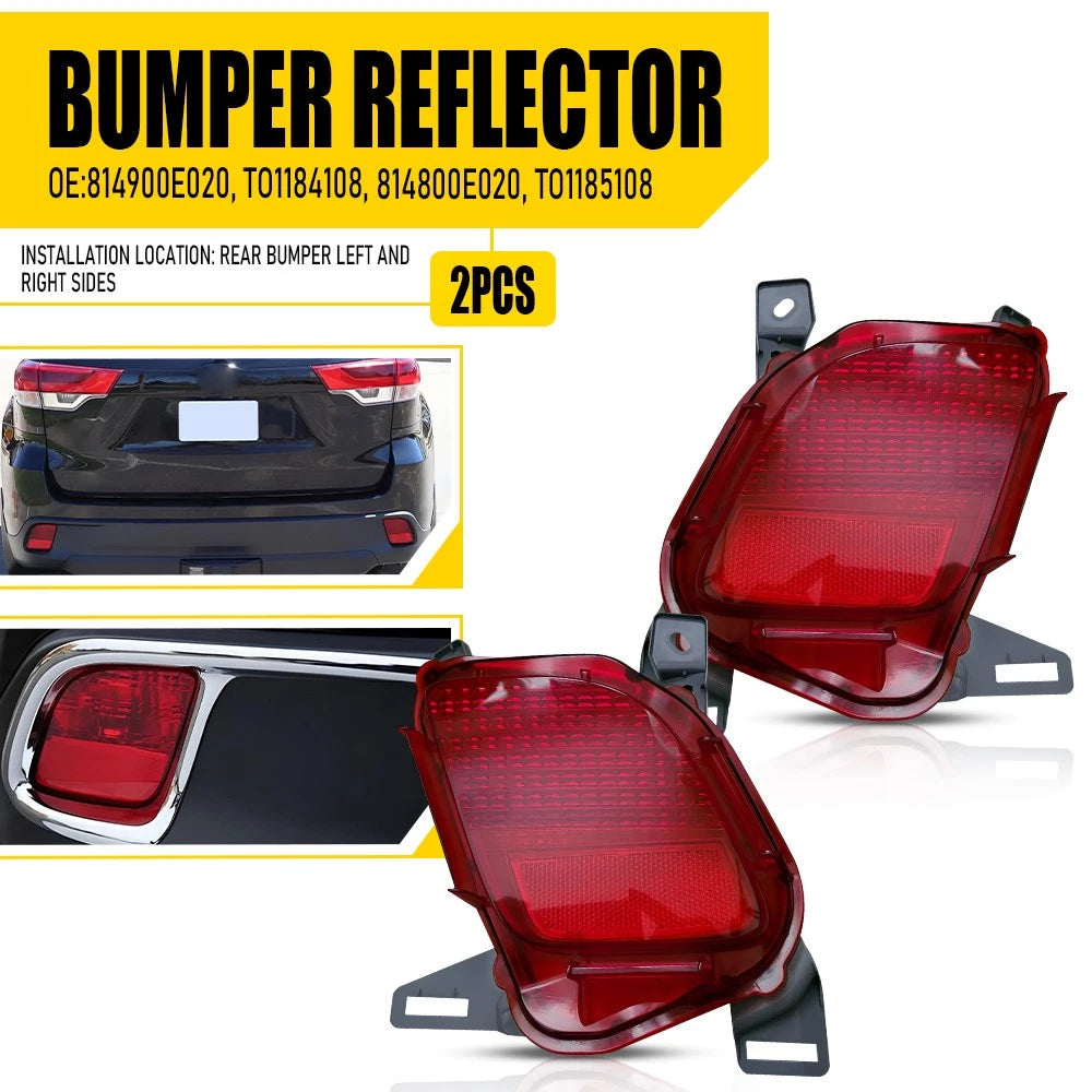 2X Rear Bumper Reflector Light TO1184108 for Toyota Highlander (2014–2019)