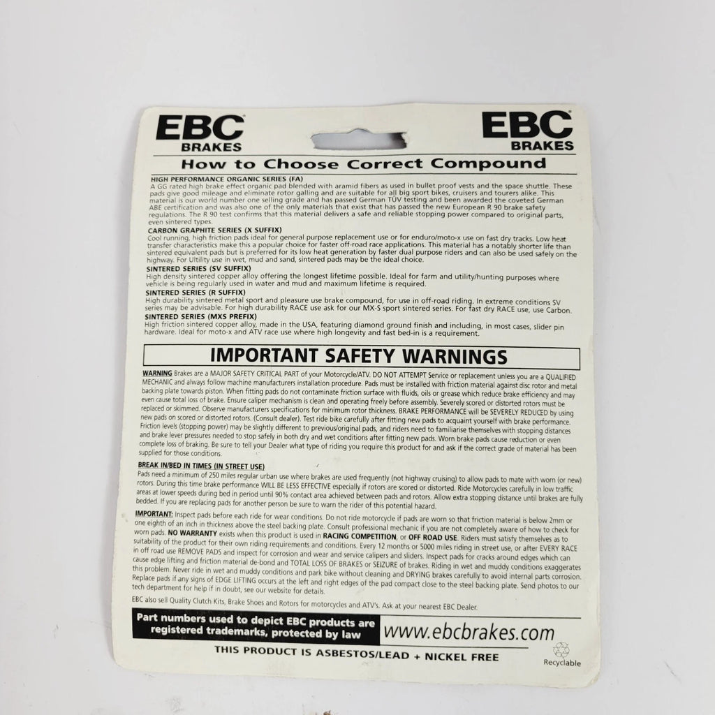 EBC FA115R R Series Sintered Brake Pads for Yamaha KTM