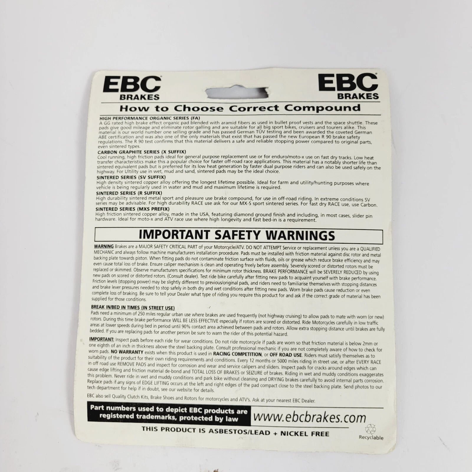 EBC FA115R R Series Sintered Brake Pads for Yamaha KTM