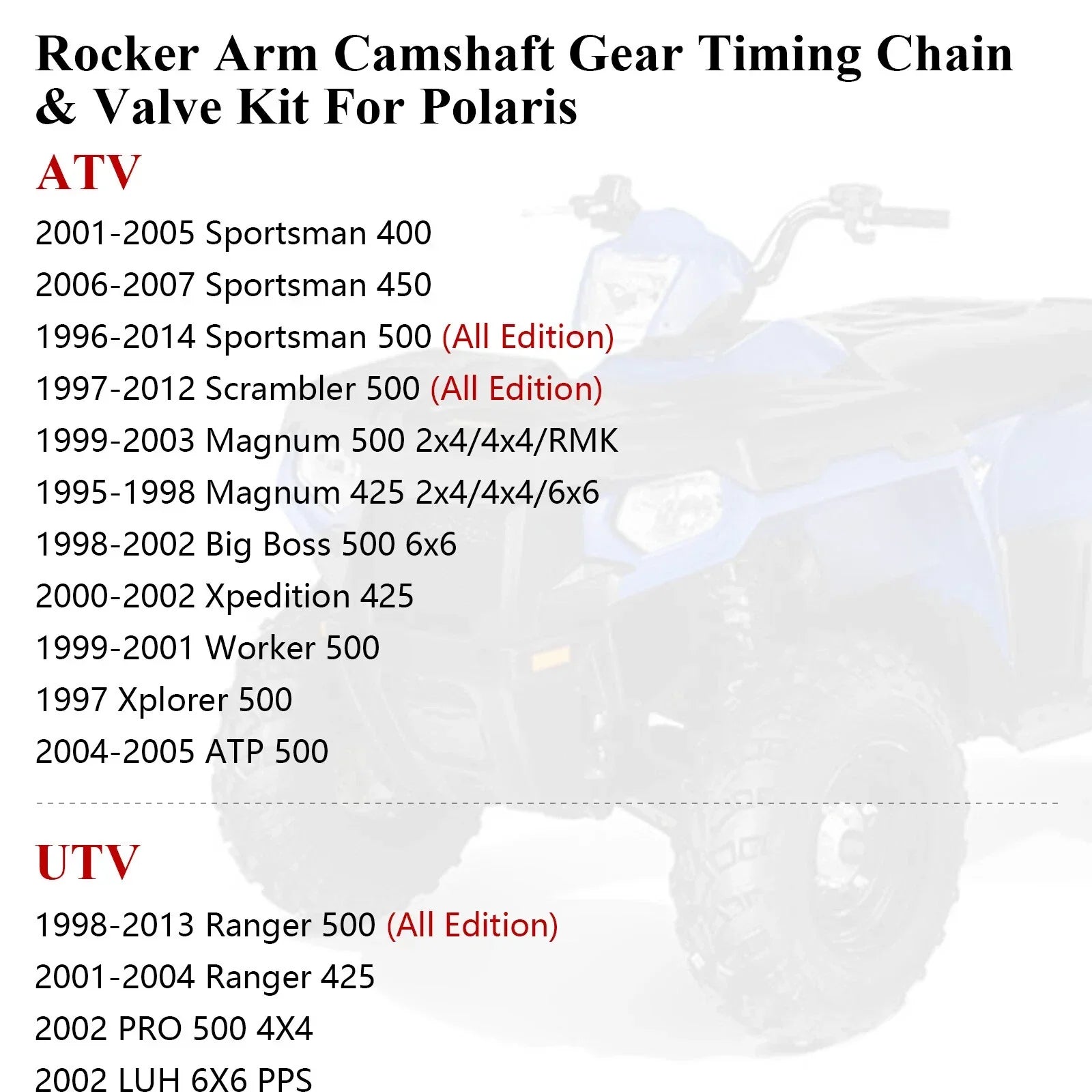 Rocker Arm Cam Chain & Valve Kit for Polaris Sportsman 400 450 500 (2003–2013)