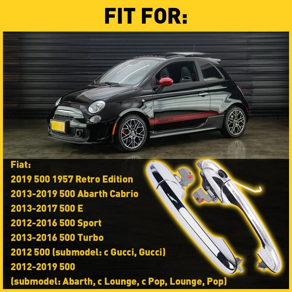 Set of 2 Outer Door Handles for Fiat 500 (2012–2017) Chrome