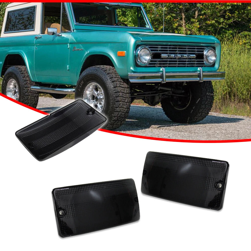 Pair Smoked Front Turn Signal Light Lenses for Ford Bronco (1969–1977)