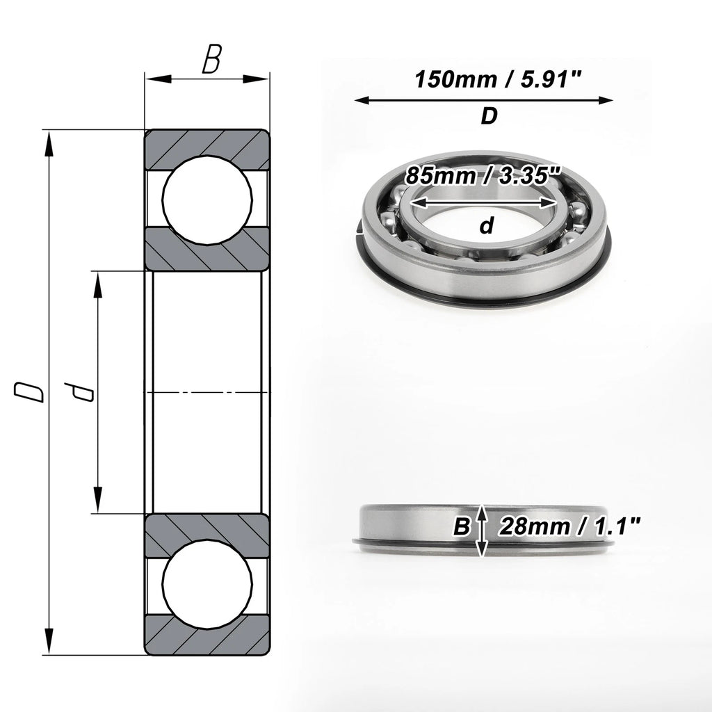 Deep Groove Ball Bearing 6217NR for Scooter Skateboard Wheel (P0 85x150x28mm)
