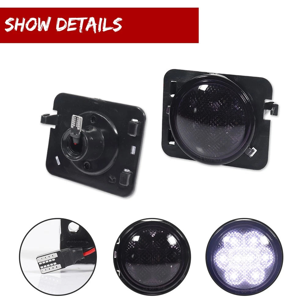 Smoked White LED Front Side Marker Lights for Jeep Wrangler JK (2007–2018)