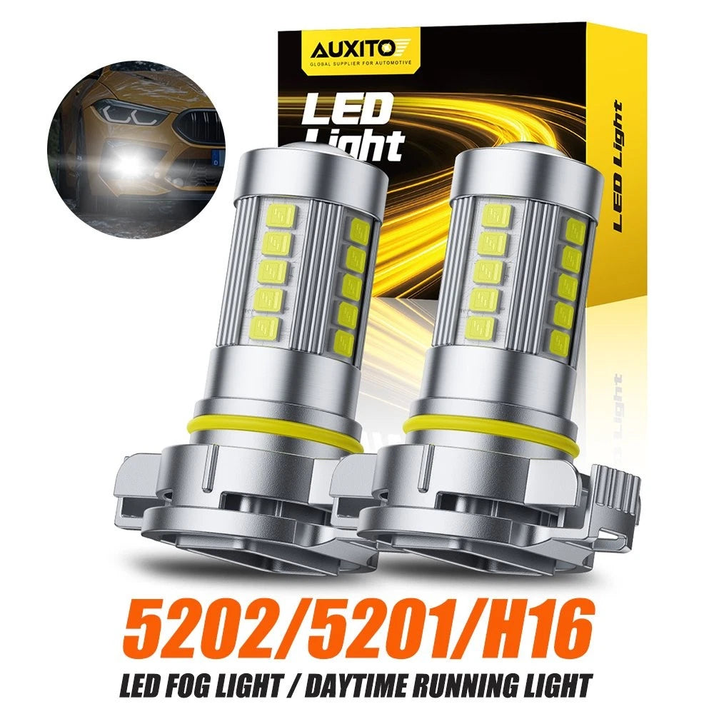 Set of 2 H16 5202 LED Fog Light Bulbs for EV (6500K, 12W, 2000LM)
