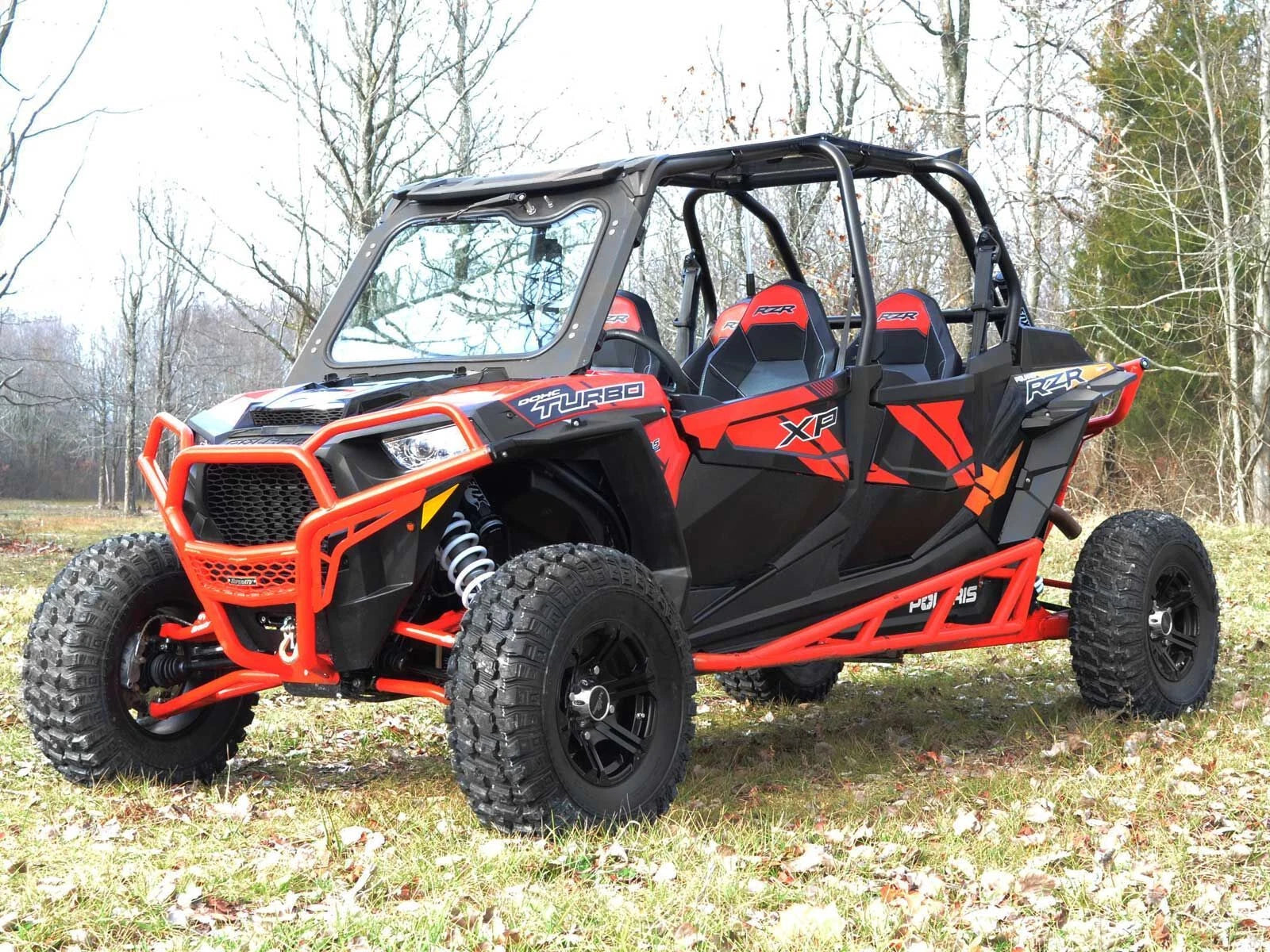 SuperATV Rock Slider Nerf Bars for Polaris RZR XP 4 900 (2015–2018) - Red