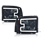 LED DRL Smoke Lens Black Headlights for Ford F250 F350 Super Duty (2005–2007)