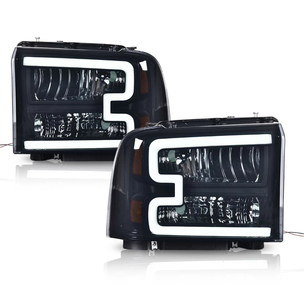 LED DRL Smoke Lens Black Headlights for Ford F250 F350 Super Duty (2005–2007)
