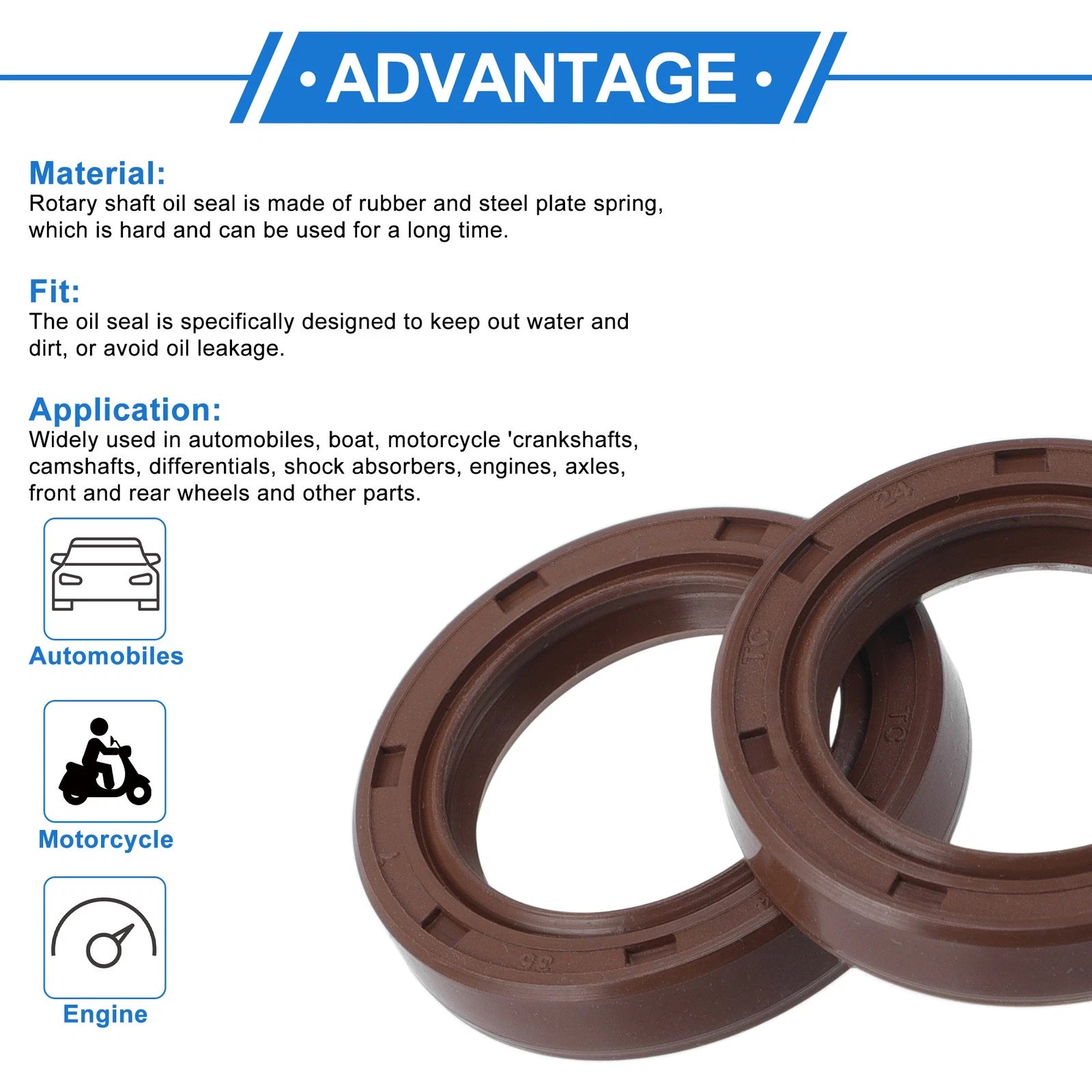 Set of 2 Oil Seal Rotary Shaft Seal FKM Rubber 24x35x7mm for Various Models