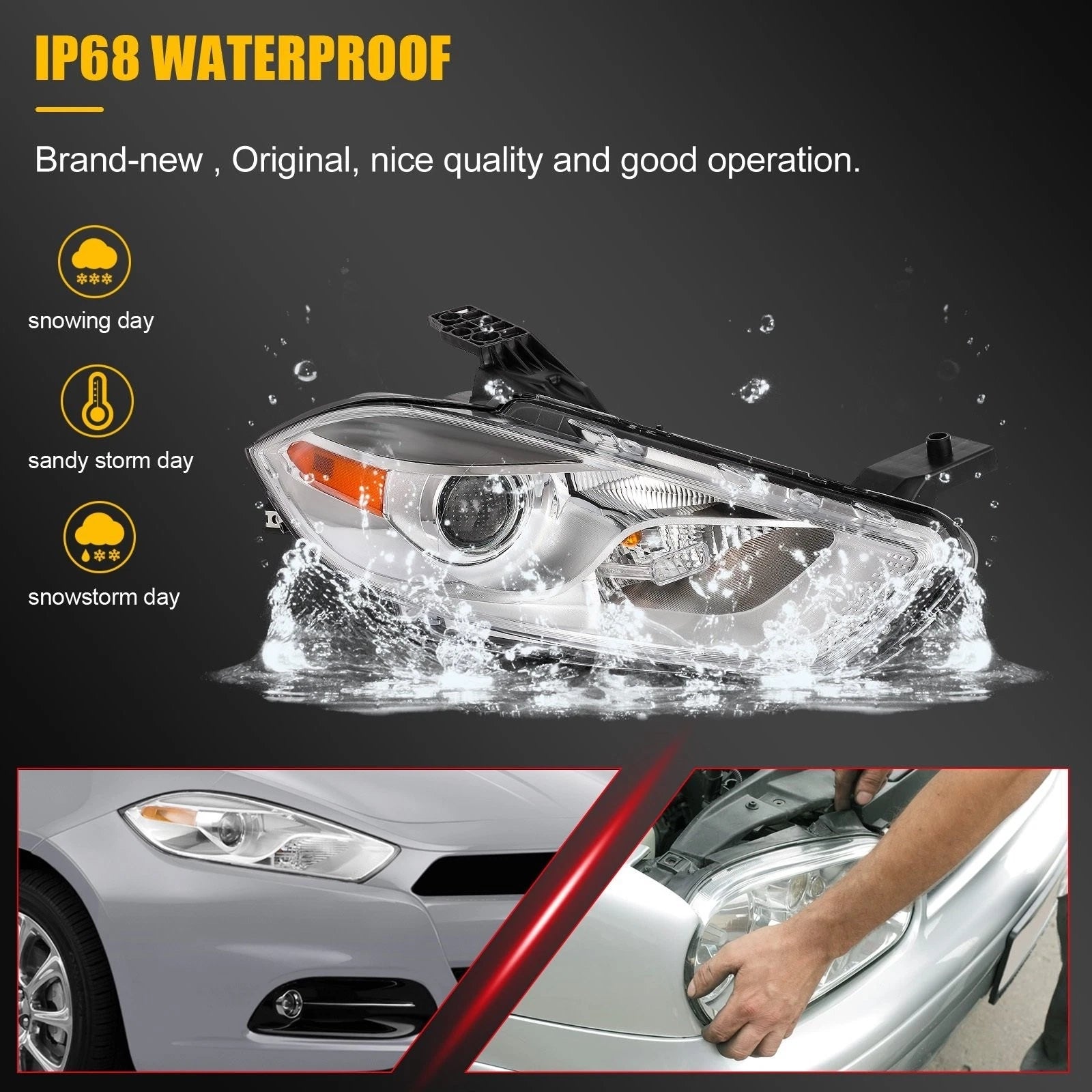 Left Side Headlight for Dodge Dart (2013–2016) Chrome Projector