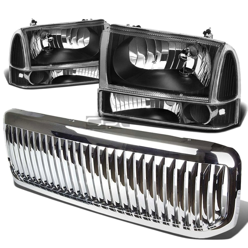 Black Headlight + Clear Bumper Light + Chrome Grille Guard for Super Duty (1999–Present)