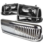 Black Headlight + Clear Bumper Light + Chrome Grille Guard for Super Duty (1999–Present)