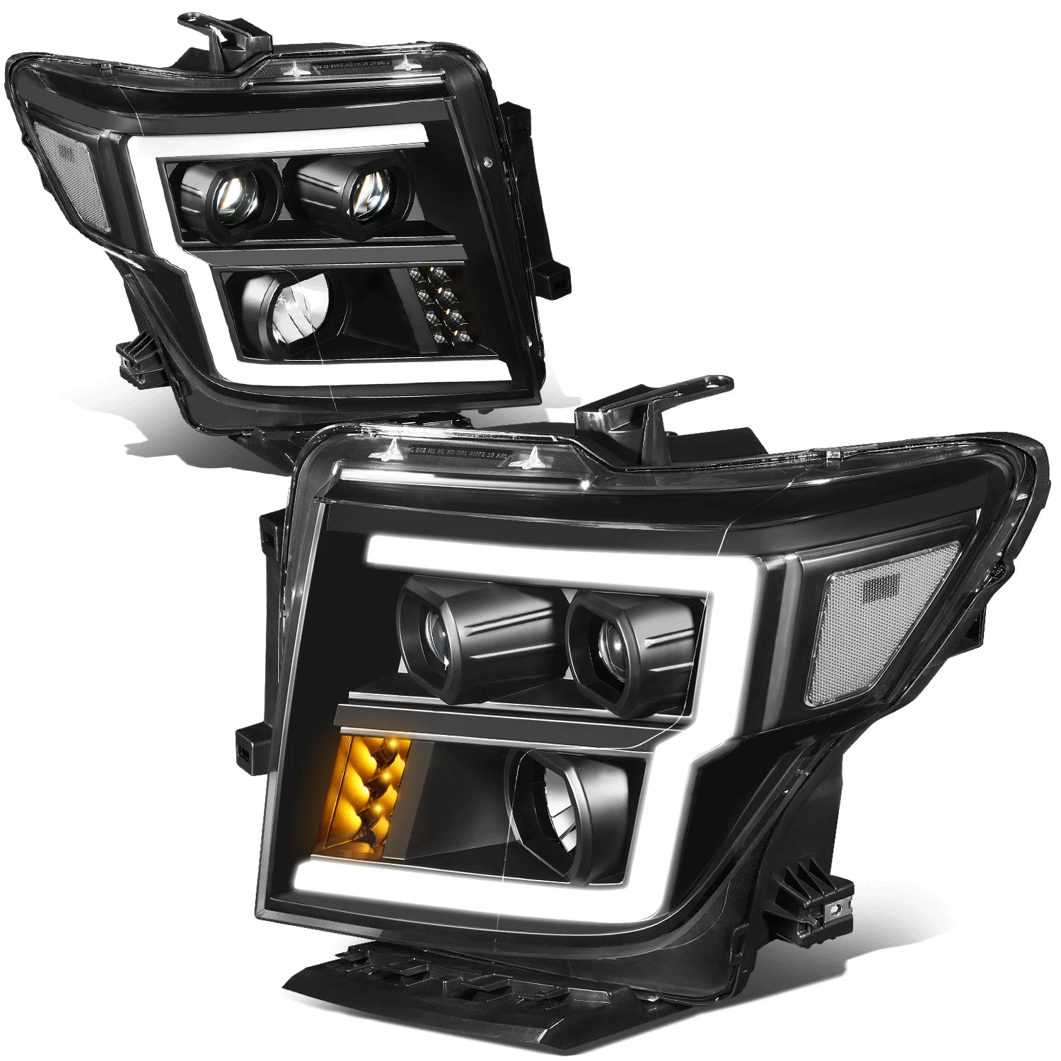 Projector Headlights for Nissan Titan XD (2016–2024) w/LED DRL Signal Black Clear