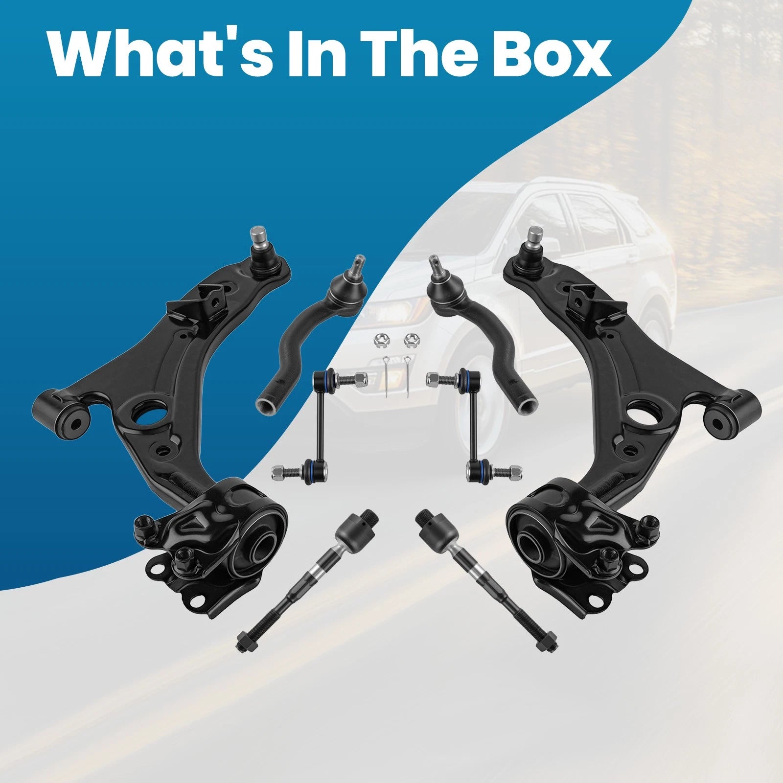 8x Suspension Kit Lower Control Arms Tie Rods Sway Bar for Ford Edge (2007–2014)