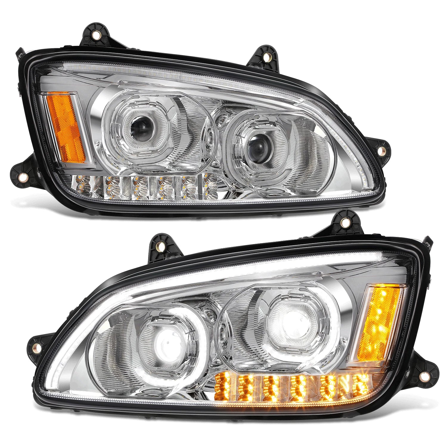 LED DRL Turn Signal Dual Projector Headlights for Kenworth T170 T370 T660 (2008–2019)