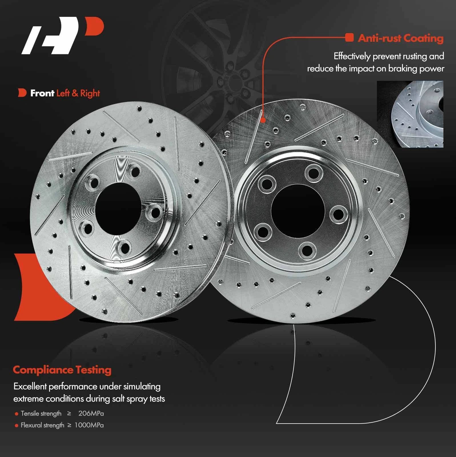 Front Drilled Brake Rotors & Ceramic Pads for Ford Thunderbird (2002-2005)