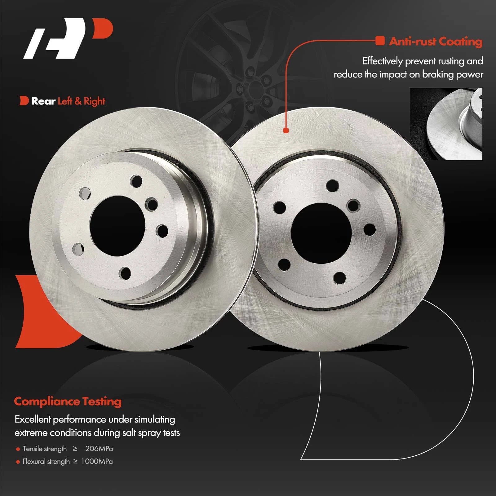 Rear Disc Brake Rotors & Ceramic Pads for BMW 525xi 2006–2007