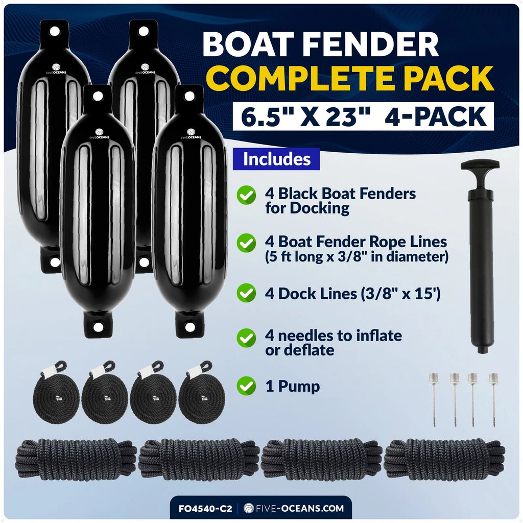 Set of 4 Boat Fenders for (6.5" x 23", Black)