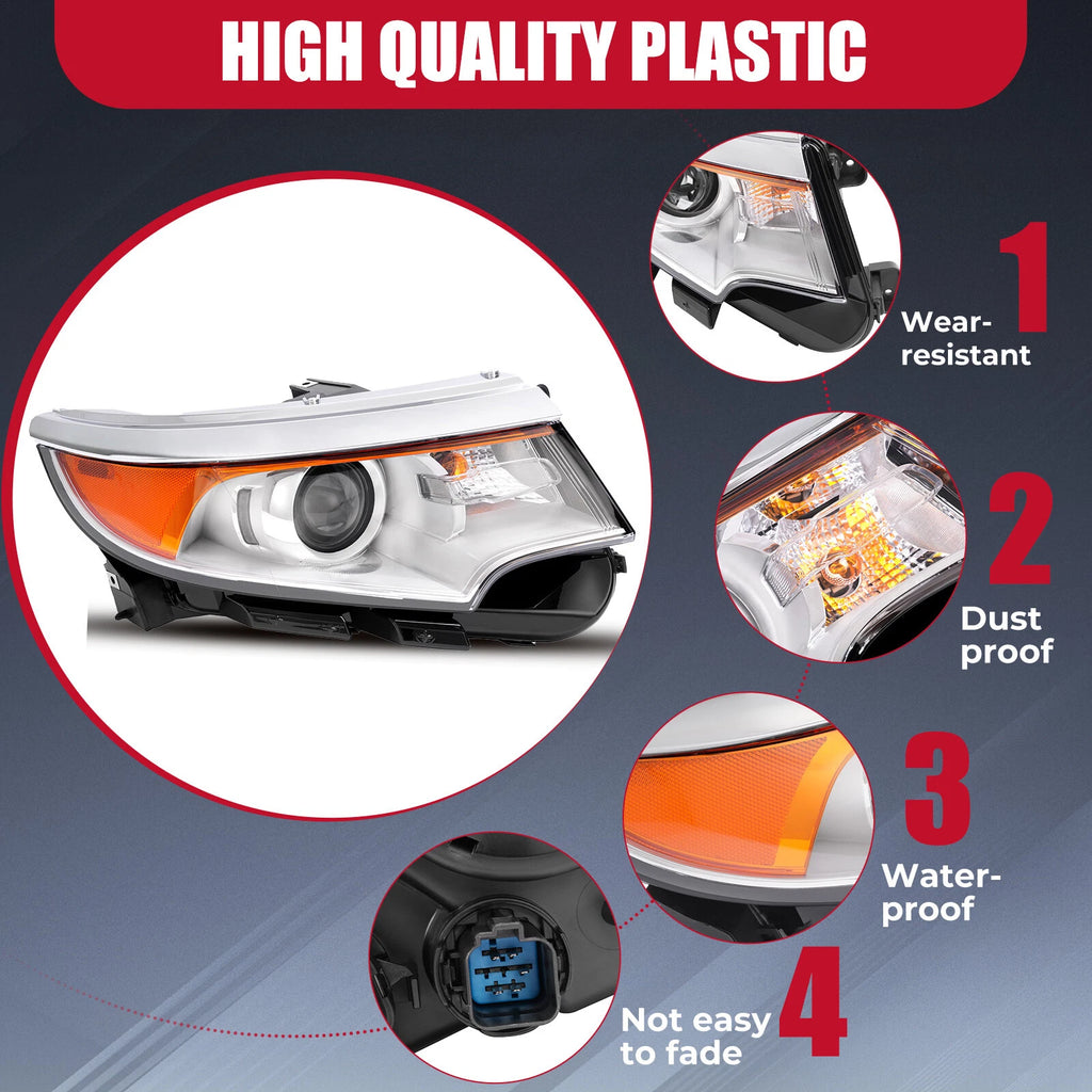 Halogen Projector Headlight for Ford Edge (2011–2014) w/5 Pins Passenger