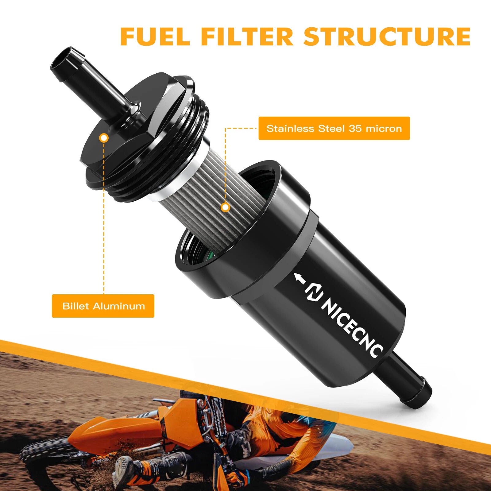 CNC In-Line Fuel Filter KL97 for KTM 250 350 450 SXF XCF (2013–2022)