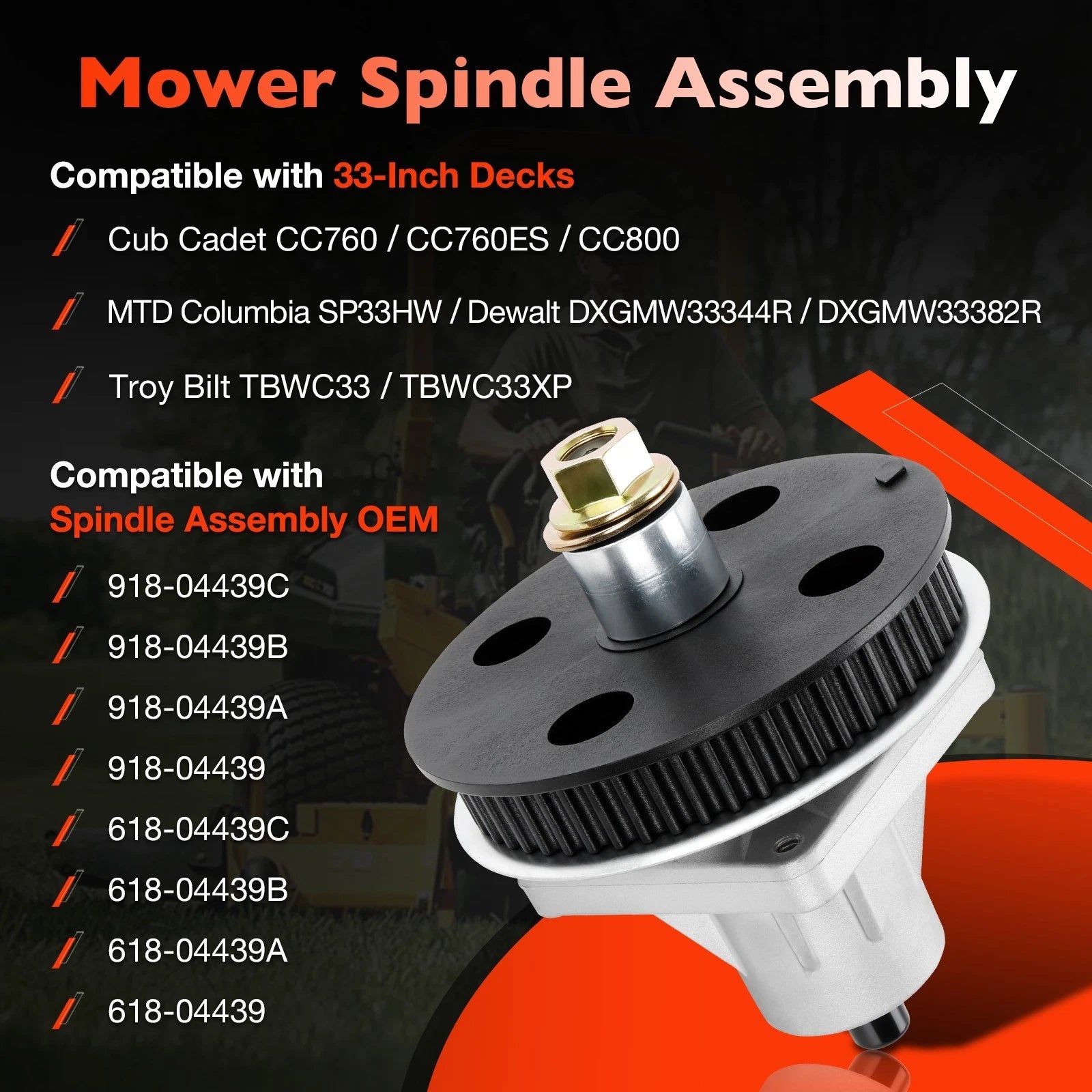 Mower Deck Spindle for Cub Cadet CC760, Troy Bilt TBWC33, TBWC33XP (33 In)
