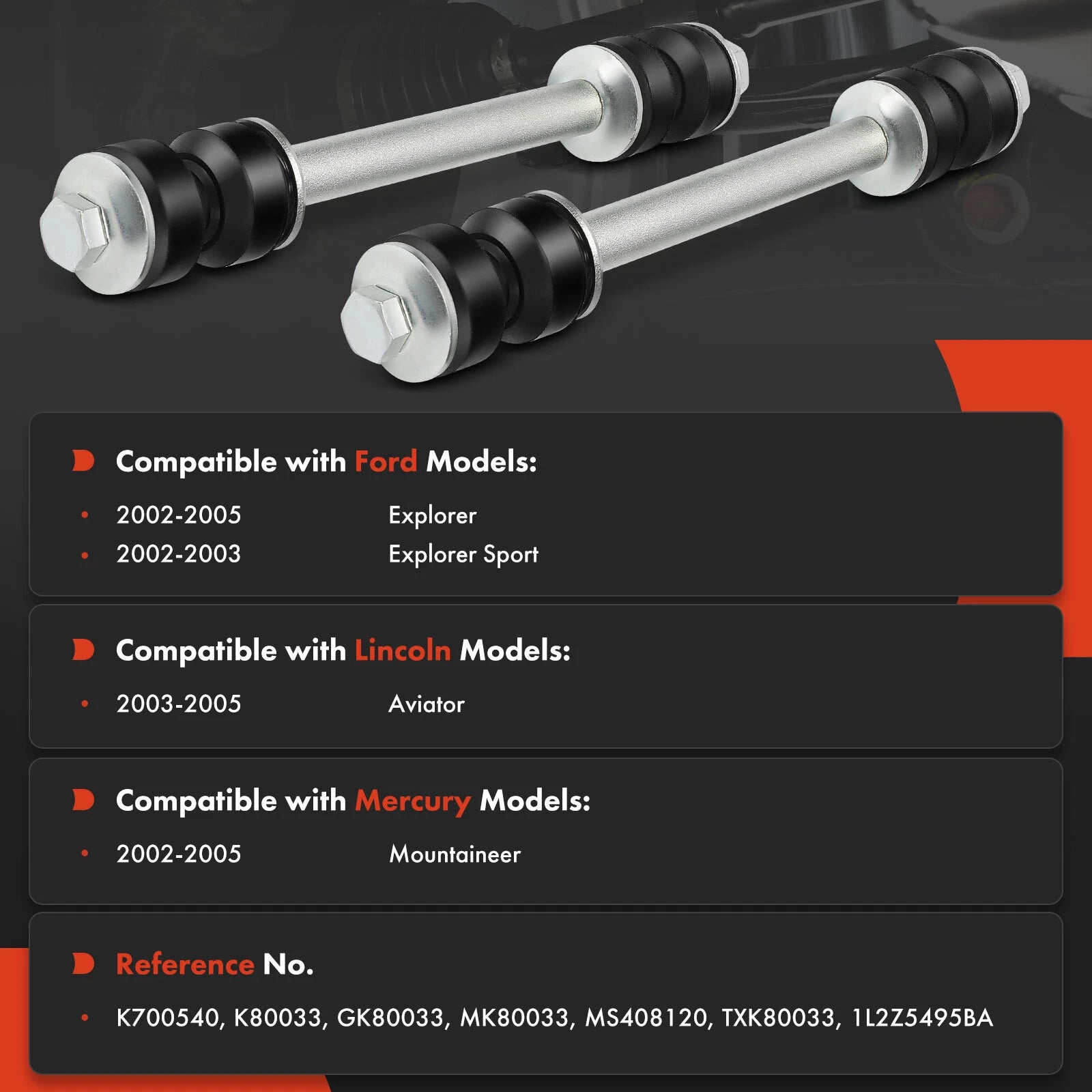 2X Rear Sway Bar Links for Ford Explorer (2002–2005) Lincoln Aviator (2003–2005)