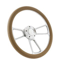 14 Inch Polished Billet Steering Wheel with Tan Wrap for Universal Fit (—)