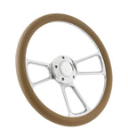 14 Inch Polished Billet Steering Wheel with Tan Wrap for Universal Fit (—)