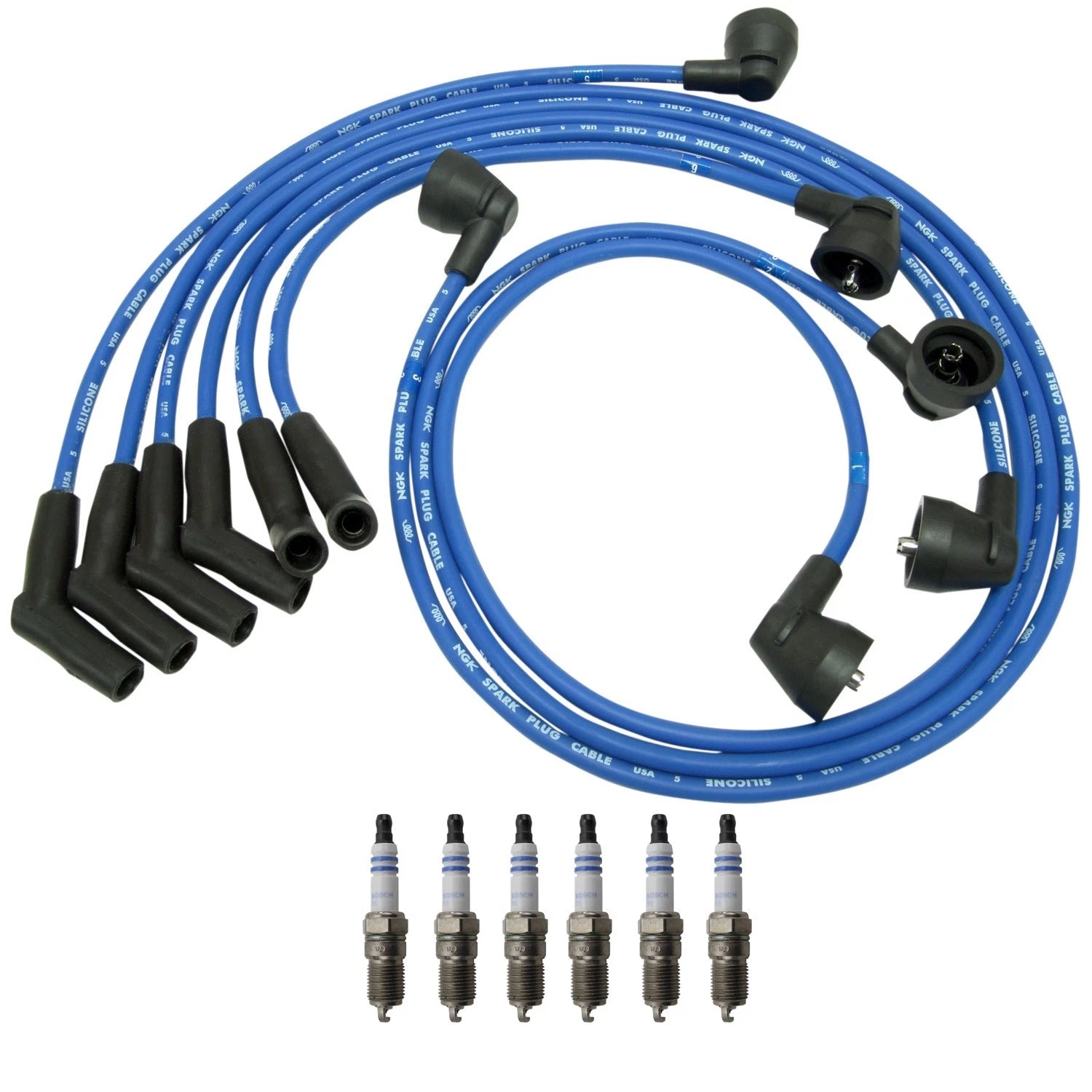 NGK Wire Set & Bosch 6 Double Platinum Spark Plugs for Mustang 3.8L V6 (1999–2000)